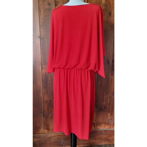 Coldwater Creek Women 14 Red Knee-Length Flutter Sleeve Dress Keyhole Neck Sleek - Picture 11 of 16